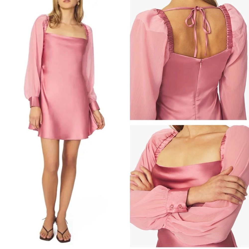 We Wore What  Pink Satin Dress with Sheer Sleeves size 12
